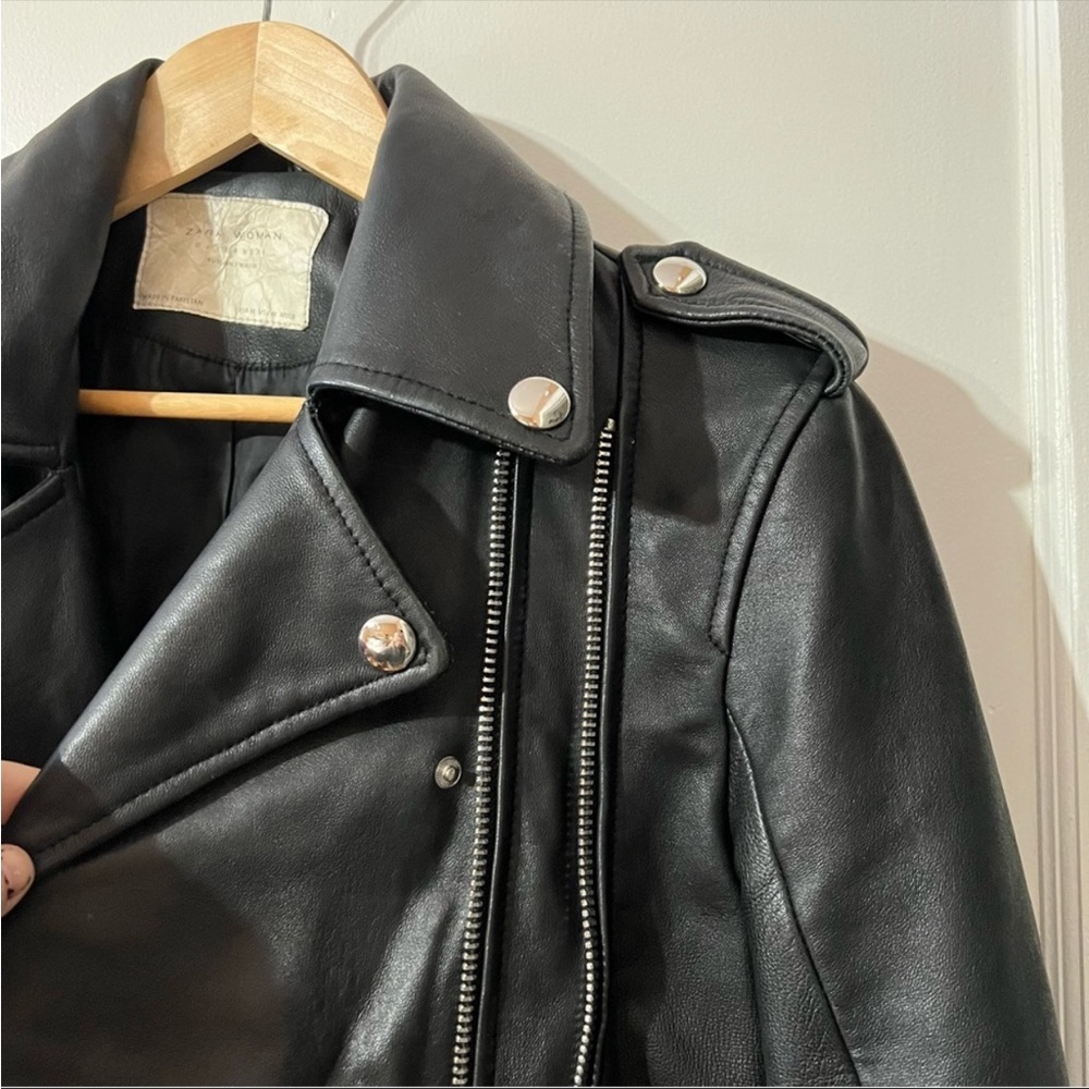 Zara leather fitted moto jacket - Picture 3 of 5